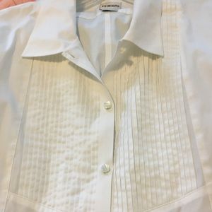 White long sleeved tuxedo style detailed front